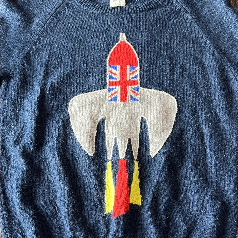 Mini Boden Blue Sweater with Rocket Graphic